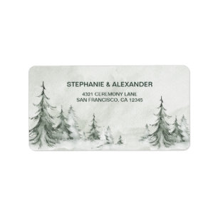 Watercolor Fir Träd Winter Wedding Adressetikett
