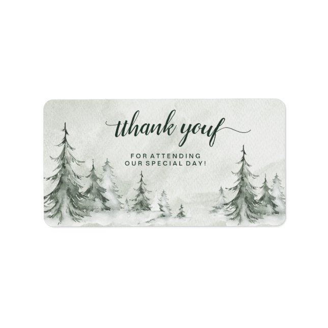 Watercolor Fir Träd Winter Wedding Adressetikett (Framsidan)