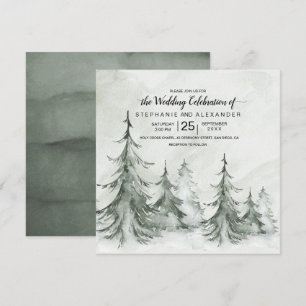 Watercolor Fir Träd Winter Wedding Inbjudningar