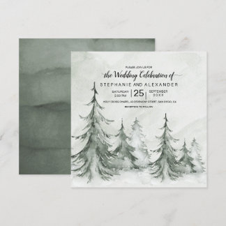 Watercolor Fir Träd Winter Wedding Inbjudningar