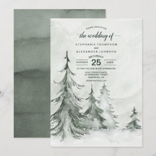 Watercolor Fir Träd Winter Wedding Inbjudningar