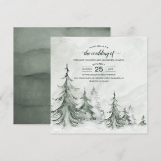 Watercolor Fir Träd Winter Wedding Inbjudningar