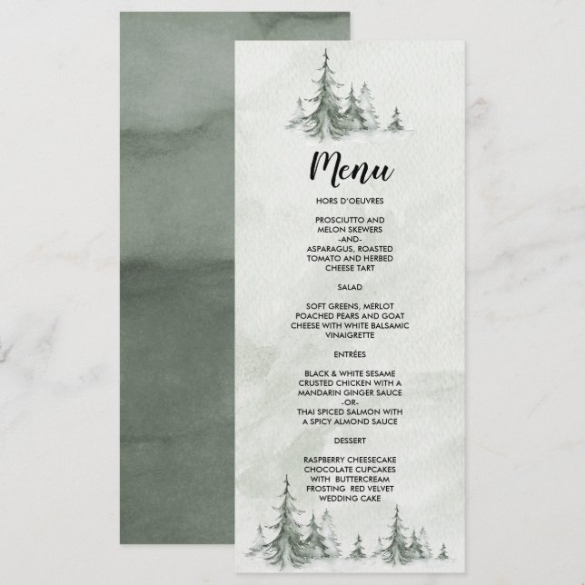 Watercolor Fir Träd Winter Wedding Meny (Fram/baksida)