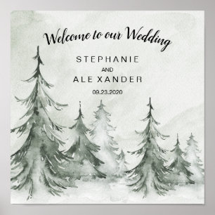 Watercolor Fir Träd Winter Wedding Poster