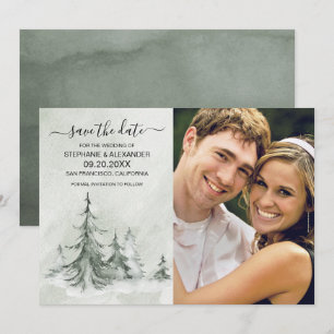 Watercolor Fir Träd Winter Wedding Spara Datumet