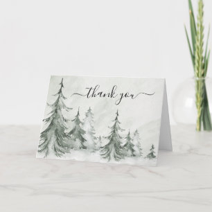 Watercolor Fir Träd Winter Wedding Tack Kort