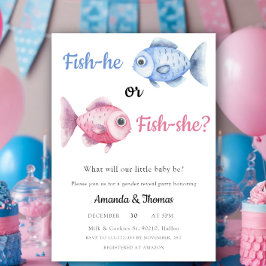 Watercolor Fishing Gender Reveal Inbjudningar