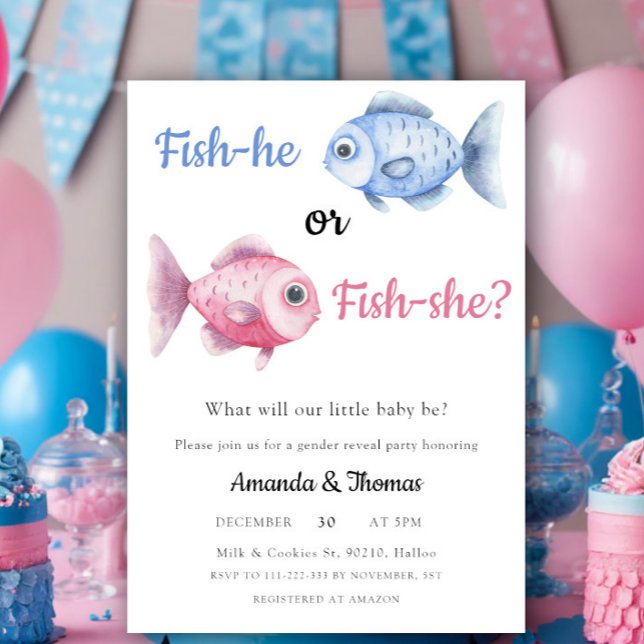 Watercolor Fishing Gender Reveal Inbjudningar (Skapare uppladdad)