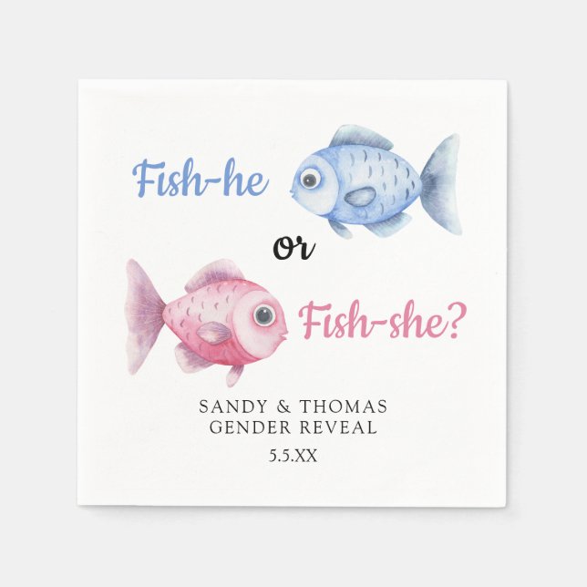 Watercolor Fishing Gender Reveal Pappersservett (Framsidan)