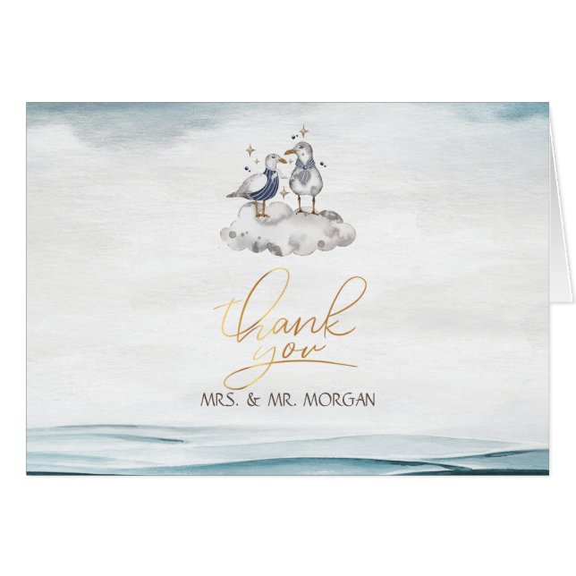 Watercolor Fiskmåsar Beach OBS Kort (Framsidan Horizontal)