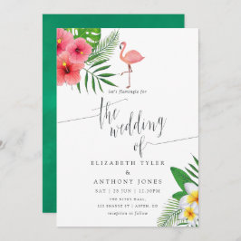 Watercolor Flamingo Aloha Luau Beach Wedding Inbjudningar
