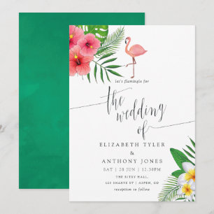 Watercolor Flamingo Aloha Luau Beach Wedding Inbjudningar