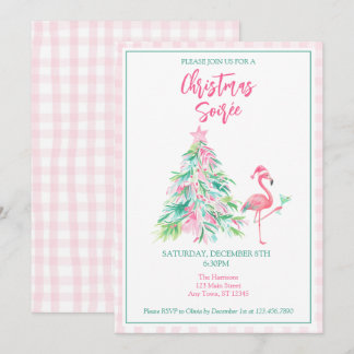Watercolor Flamingo Christmas Soirée Invitation Inbjudningar