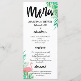 Watercolor Flamingo & Handflatan Löv Bröllop Menu Meny