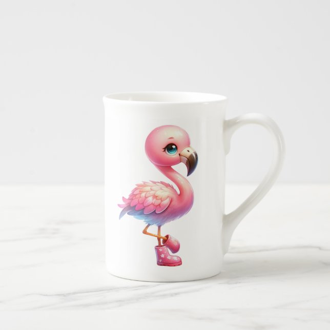 Watercolor Flamingo Tecknad Clipart Benporslin Mugg (Höger)
