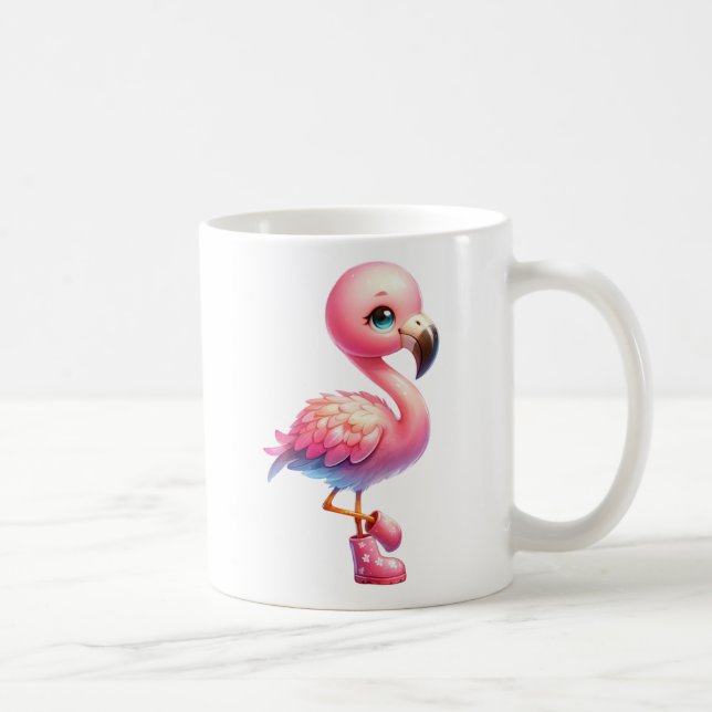 Watercolor Flamingo Tecknad Clipart Kaffemugg (Höger)