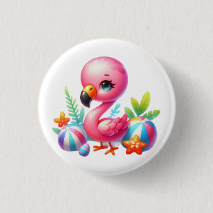 Watercolor Flamingo Tecknad Clipart Knapp