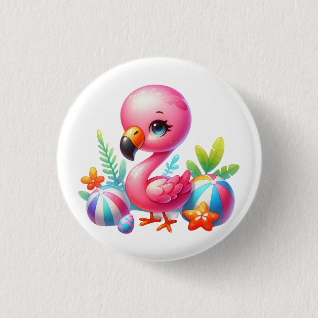Watercolor Flamingo Tecknad Clipart Knapp (Framsida)