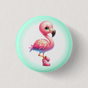 Watercolor Flamingo Tecknad Clipart Knapp