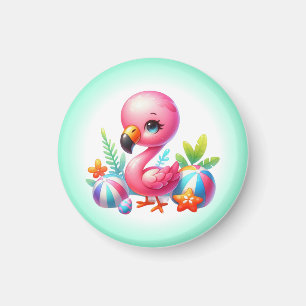 Watercolor Flamingo Tecknad Clipart Magnet