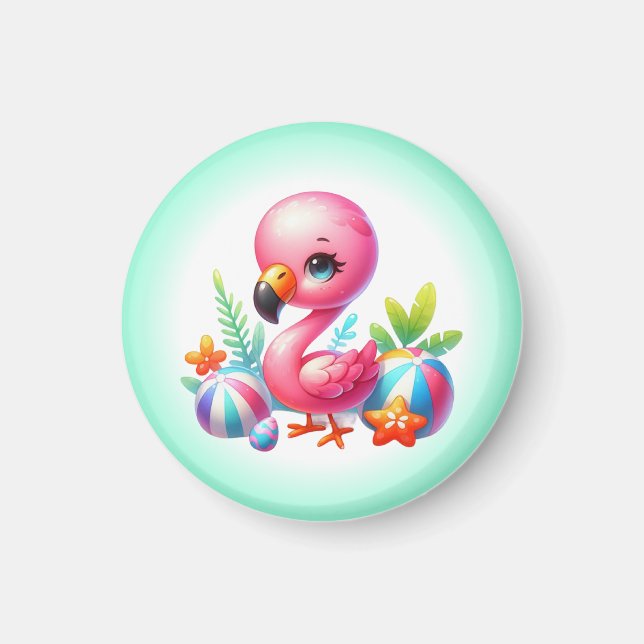 Watercolor Flamingo Tecknad Clipart Magnet (Framsidan)