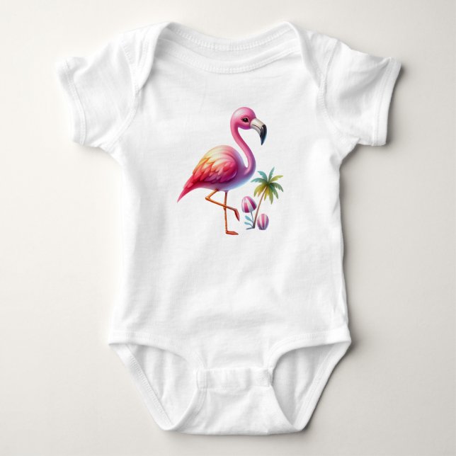 Watercolor Flamingo Tecknad Clipart T Shirt (Framsida)