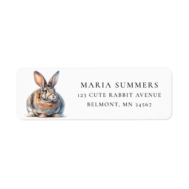 Watercolor Flemish Giant Rabbit Adress Returadress Etikett (Framsidan)