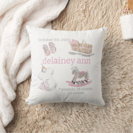Watercolor Flicka Nursery Birth Stats Keepsaky Kudde