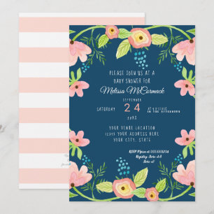 Watercolor Flicka Shower Modern BOHO Blommigt Art Inbjudningar