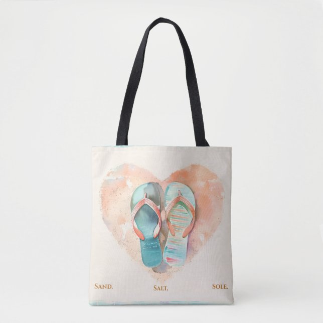 Watercolor Flip Flop Heart Beach Tote Bag Tygkasse (Framsida)