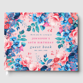 Watercolor Floral 60th Birthday Guest Book Blush Gästböcker