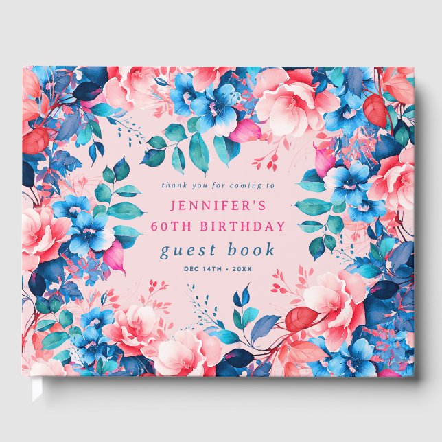 Watercolor Floral 60th Birthday Guest Book Blush Gästböcker (Framsida)