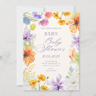 Watercolor floral baby shower inbjudningar