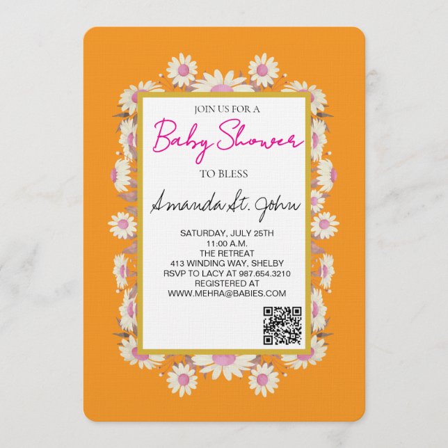 Watercolor Floral Baby Shower Invitation Inbjudningar (Framsida)
