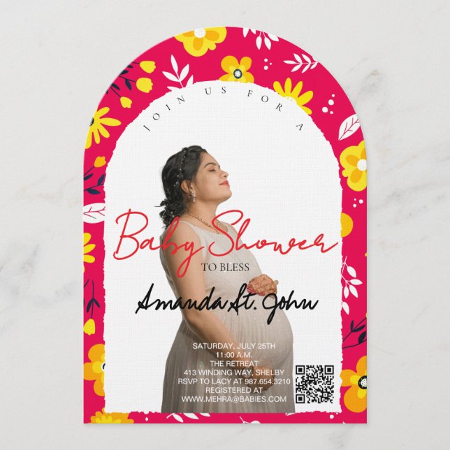 Watercolor Floral Baby Shower Invitation Inbjudningar (Framsida)