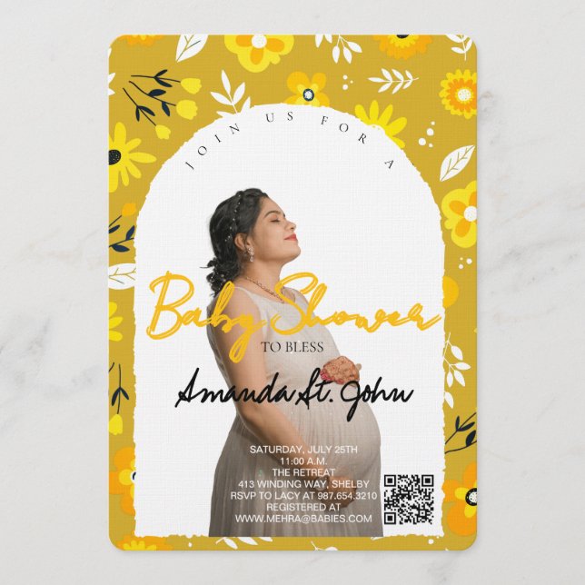 Watercolor Floral Baby Shower Invitation Inbjudningar (Framsida)