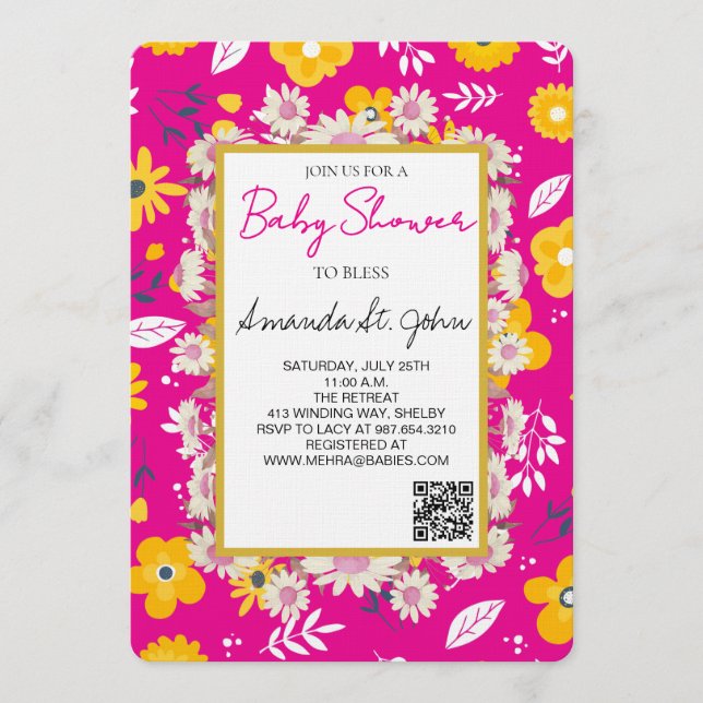 Watercolor Floral Baby Shower Invitation Inbjudningar (Framsida)