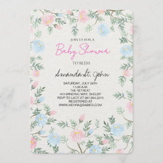 Watercolor Floral Baby Shower Invitation Inbjudningar