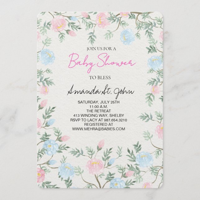 Watercolor Floral Baby Shower Invitation Inbjudningar (Framsida)