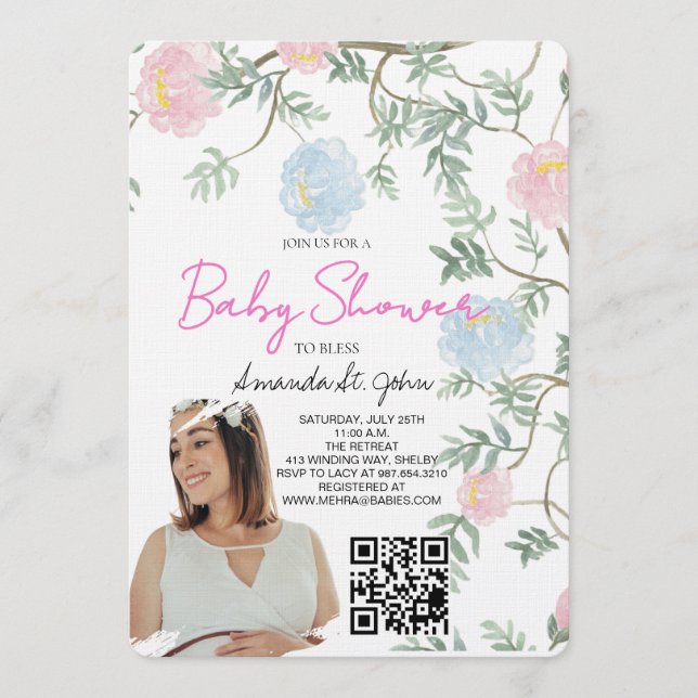 Watercolor Floral Baby Shower Invitation Inbjudningar (Framsida)