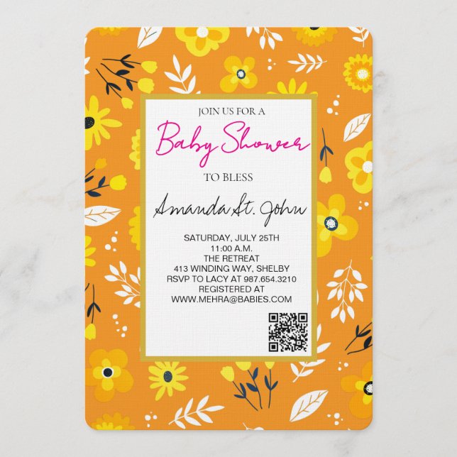 Watercolor Floral Baby Shower Invitation Inbjudningar (Framsida)
