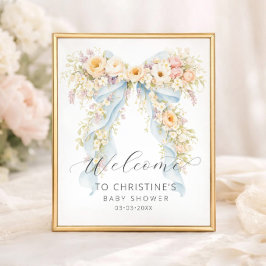 Watercolor Floral Bow Baby Shower Welcome Poster