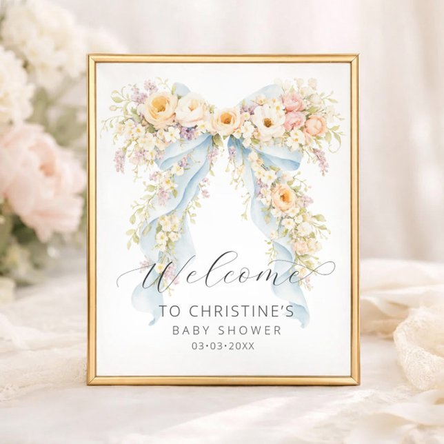 Watercolor Floral Bow Baby Shower Welcome Poster (Skapare uppladdad)