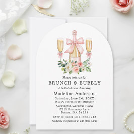 Watercolor Floral Bridal Shower Brunch Pink Bow Inbjudningar