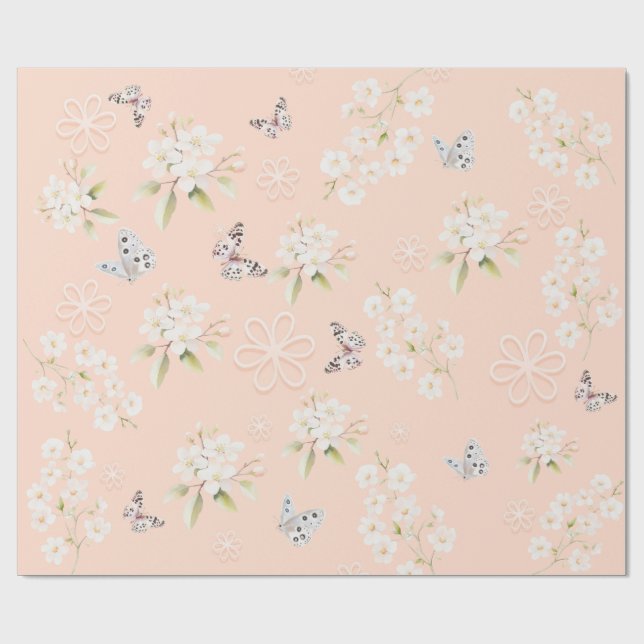 Watercolor Floral Bunny and Butterfly Gift Wrap Presentpapper (Platt)