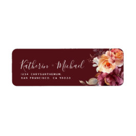 Watercolor Floral Burgundy Wedding Address Returadress Etikett