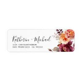 Watercolor Floral Burgundy Wedding Address Returadress Etikett