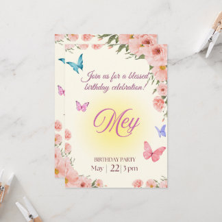 Watercolor Floral Christian Birthday Invitation  Inbjudningar