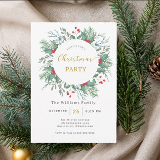 Watercolor Floral Christmas Party Invitation Inbjudningar
