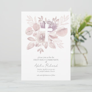 Watercolor Floral First Communion Inbjudningar